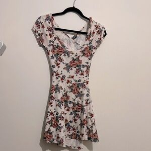 Brandy Melville White and Red Fit and Flare Mini Dress with Cap Sleeves